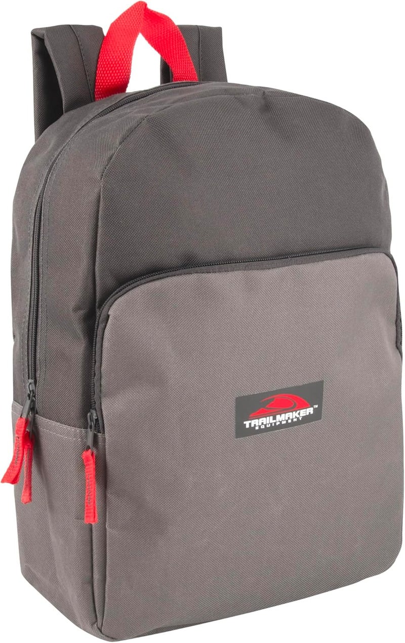 Trailmaker Color Block Backpacks for School Boys and Girls, 15 Inch Two Tone Colorful Small Travel Backpack for Kids (Grey) - Image 1